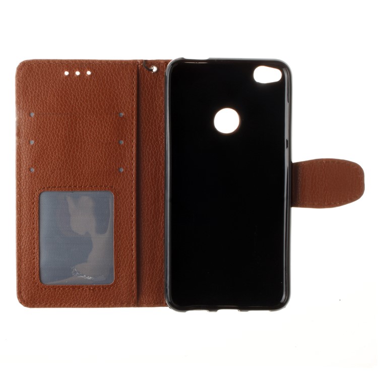 Litchi Grain PU Leather Stand Wallet Cell Phone Case for Huawei P8 Lite (2017)/Honor 8 Lite - Brown-9
