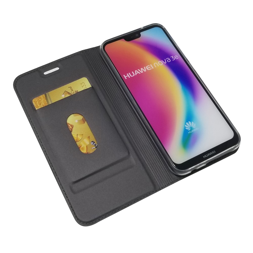 Auto-absorbed Stand Leather Card Holder Mobile Case for Huawei P20 Lite / Nova 3e - Black-5
