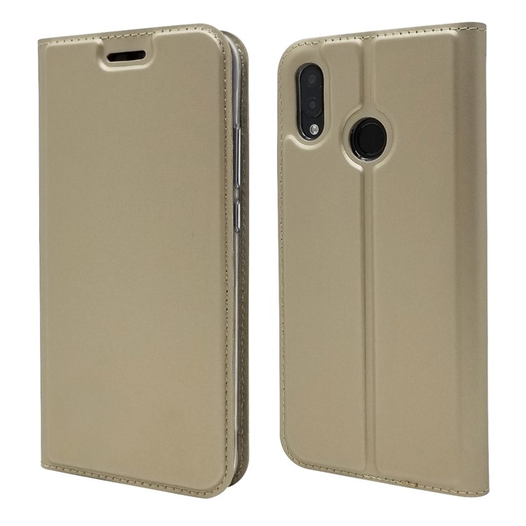 Auto-absorbed Stand Leather Card Holder Mobile Casing for Huawei P20 Lite / Nova 3e - Gold-1