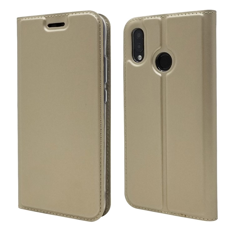 Caixa de Celular de Cartão de Couro Absorvida Automaticamente Para Huawei P20 Lite / Nova 3e - Ouro