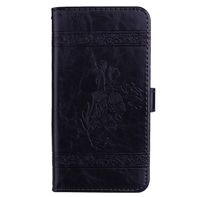 Imprinted Flower Oil Wax Wallet Leather Case for Huawei P10 Lite - Black-2