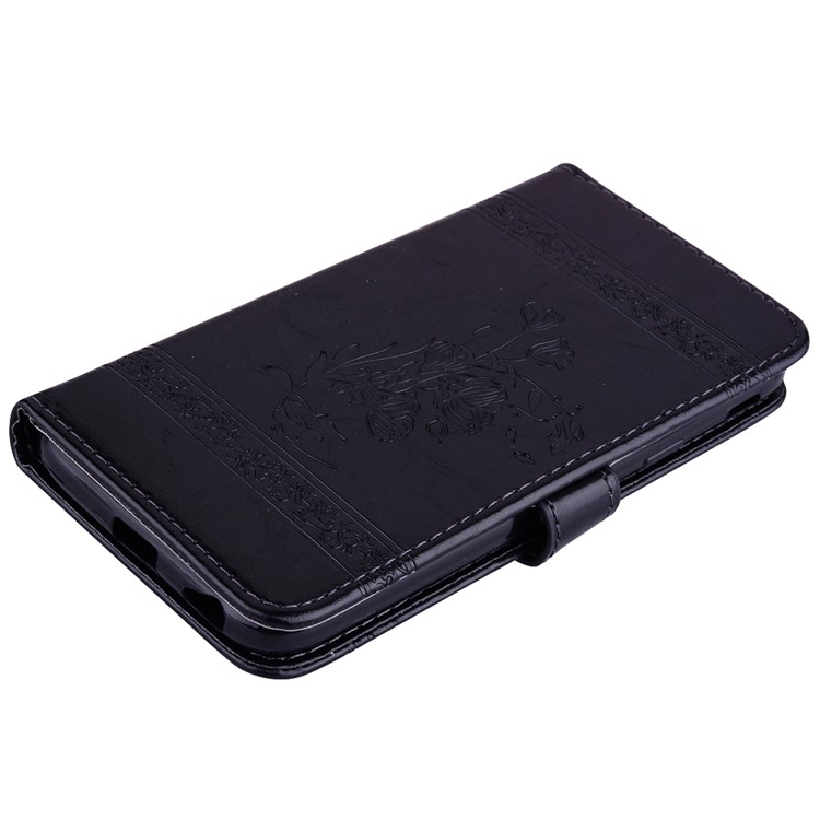 Imprinted Flower Oil Wax Wallet Leather Case for Huawei P10 Lite - Black-4