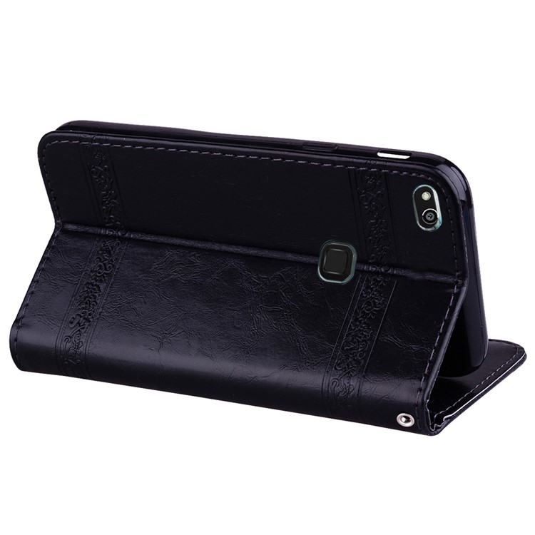 Imprinted Flower Oil Wax Wallet Leather Case for Huawei P10 Lite - Black-5