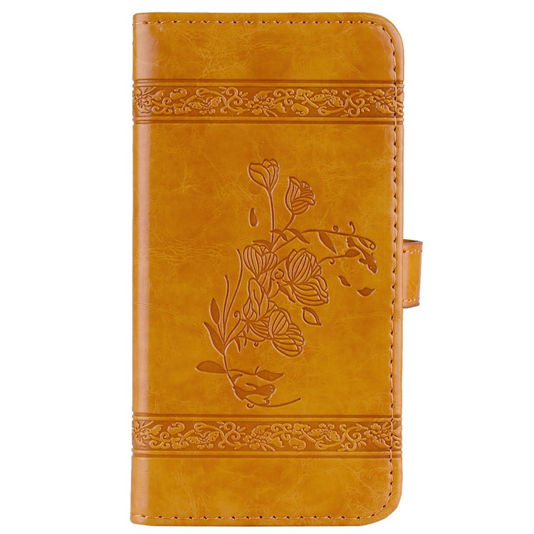 Imprinted Flower Oil Wax Wallet Leather Mobile Phone Case for Huawei P10 Lite - Yellow-2