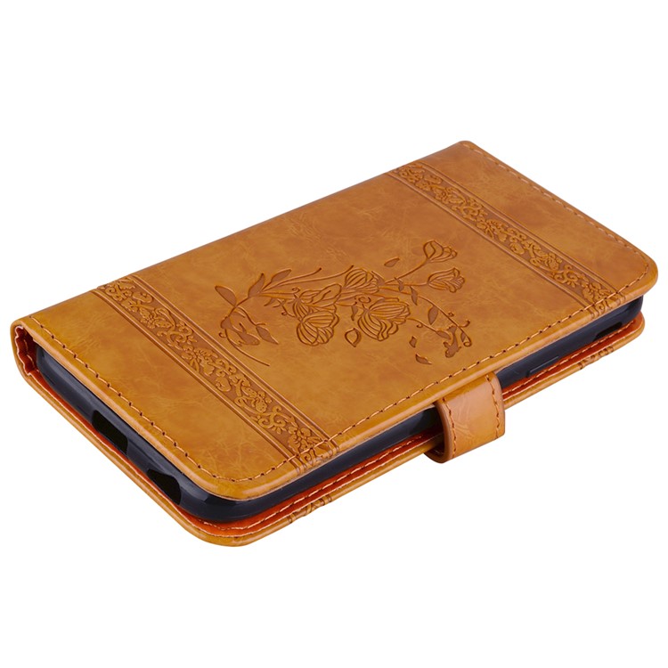 Imprinted Flower Oil Wax Wallet Leather Mobile Phone Case for Huawei P10 Lite - Yellow-4