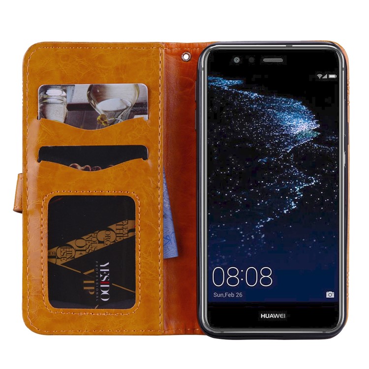 Imprinted Flower Oil Wax Wallet Leather Mobile Phone Case for Huawei P10 Lite - Yellow-6