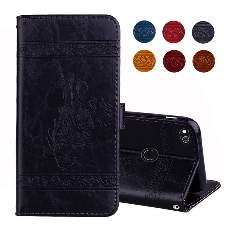 Imprinted Flower Oil Wax Wallet Leather Case for Huawei P8 Lite (2017)/Honor 8 Lite - Black-1