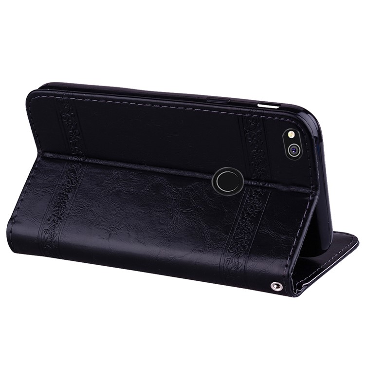 Imprinted Flower Oil Wax Wallet Leather Case for Huawei P8 Lite (2017)/Honor 8 Lite - Black-5