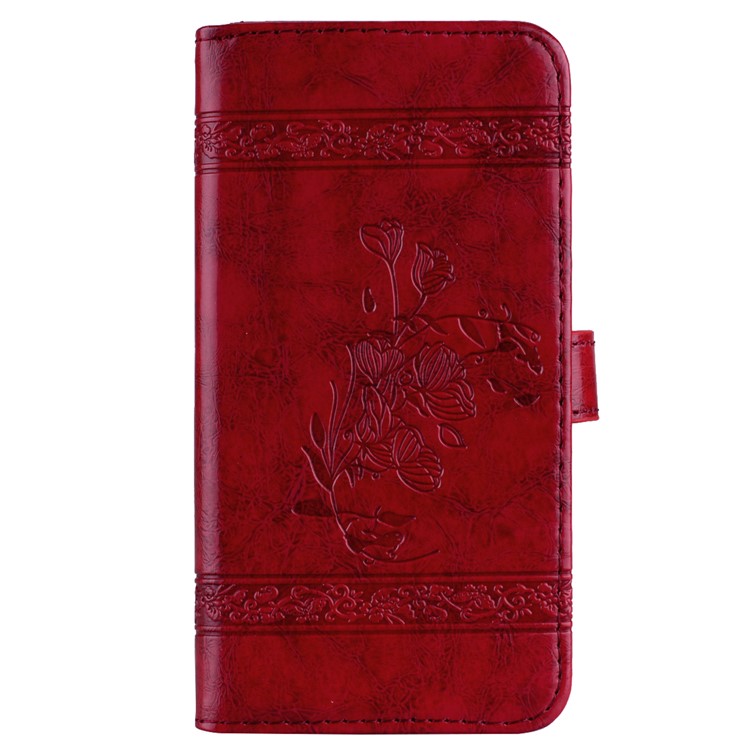 Imprinted Flower Oil Wax Wallet Leather Cover for Huawei P8 Lite (2017)/Honor 8 Lite - Red-2