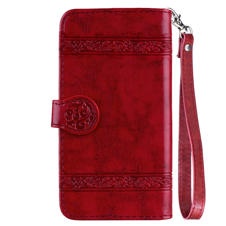 Imprinted Flower Oil Wax Wallet Leather Cover for Huawei P8 Lite (2017)/Honor 8 Lite - Red-3