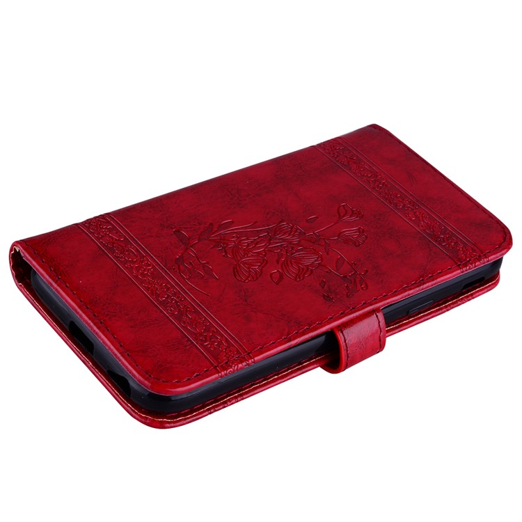 Imprinted Flower Oil Wax Wallet Leather Cover for Huawei P8 Lite (2017)/Honor 8 Lite - Red-4