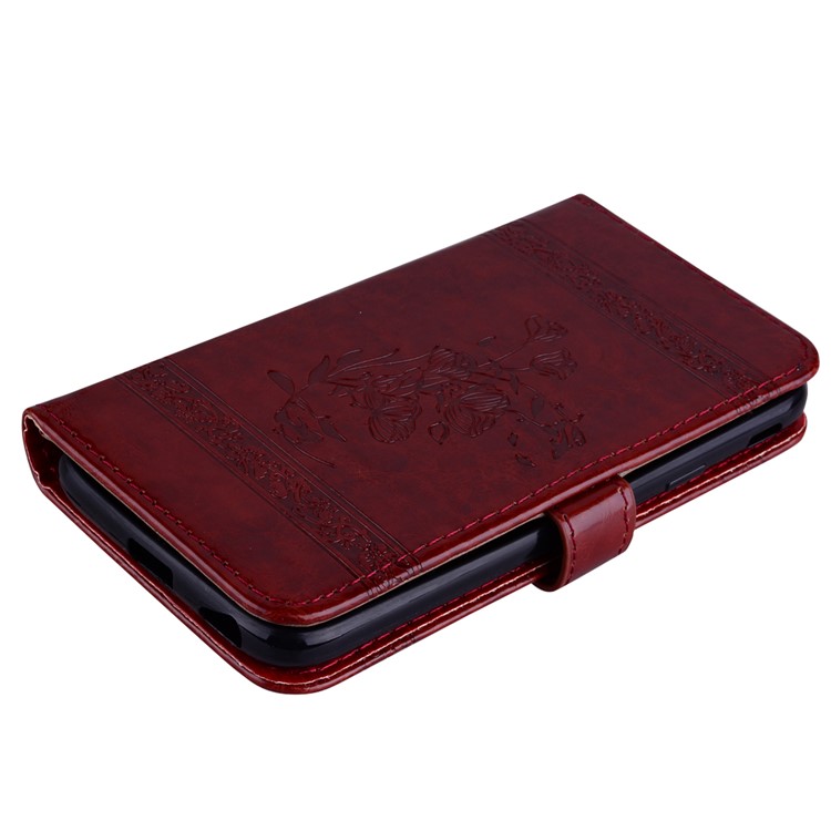 Imprinted Flower Oil Wax Wallet Leather Shell for Huawei P8 Lite (2017)/Honor 8 Lite - Wine Red-4
