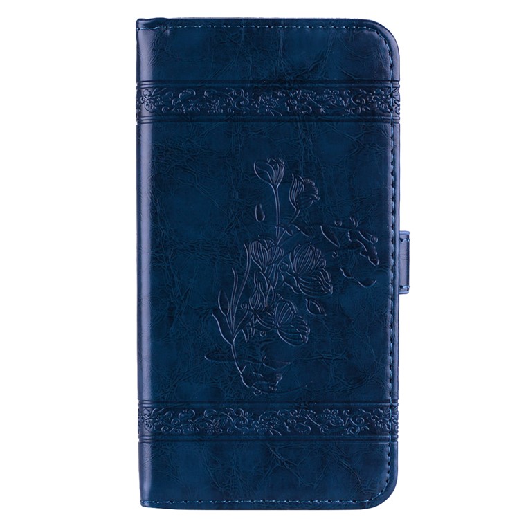 Imprinted Flower Oil Wax Wallet Leather Casing for Huawei P8 Lite (2017)/Honor 8 Lite - Dark Blue-2