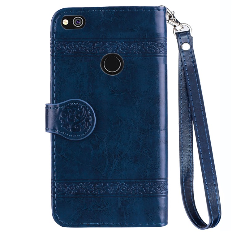 Imprinted Flower Oil Wax Wallet Leather Casing for Huawei P8 Lite (2017)/Honor 8 Lite - Dark Blue-3