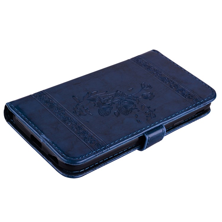 Imprinted Flower Oil Wax Wallet Leather Casing for Huawei P8 Lite (2017)/Honor 8 Lite - Dark Blue-4