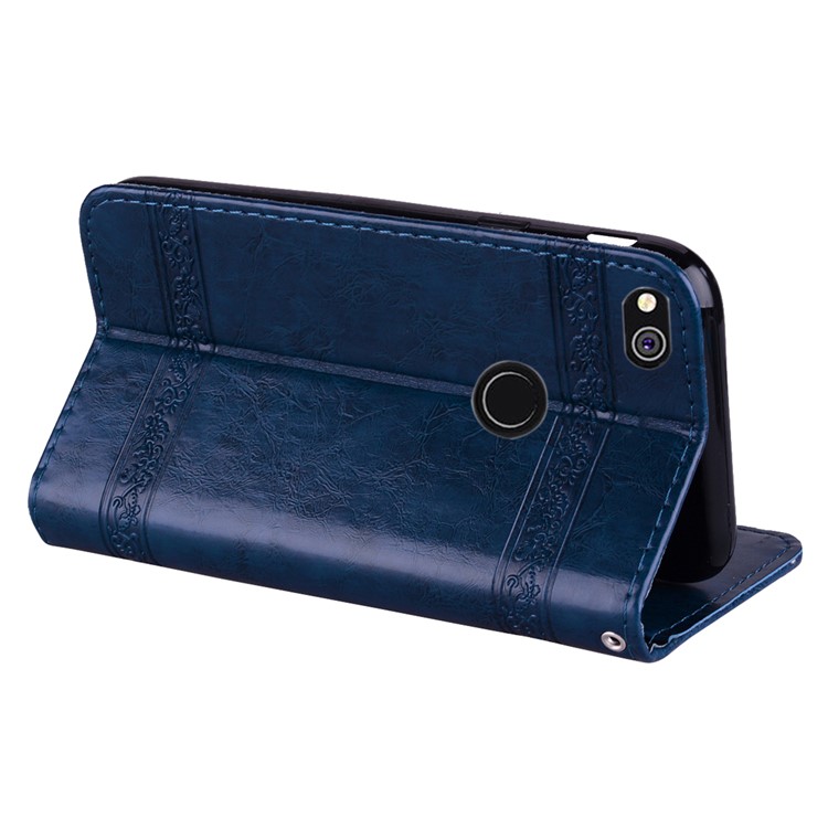 Imprinted Flower Oil Wax Wallet Leather Casing for Huawei P8 Lite (2017)/Honor 8 Lite - Dark Blue-5