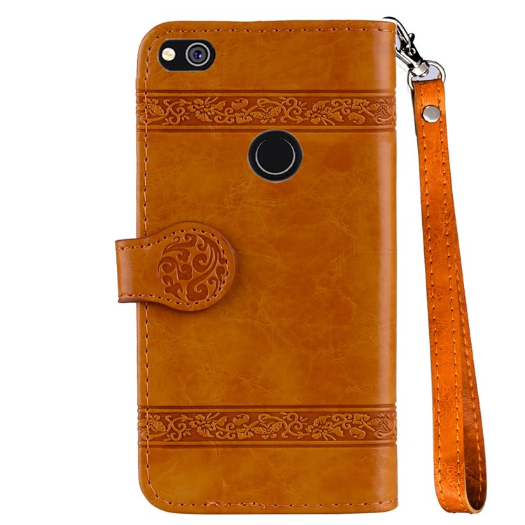 Imprinted Flower Oil Wax Magnetic Wallet Leather Case for Huawei P8 Lite (2017)/Honor 8 Lite - Yellow-3