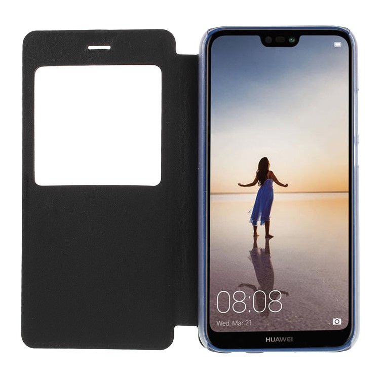 View Window Leather Stand Phone Case for Huawei P20 Lite / Nova 3e - Black-6