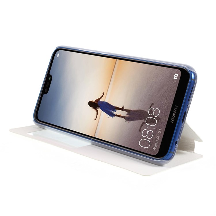 View Window Leather Phone Cover with Stand for Huawei P20 Lite / Nova 3e - White-4
