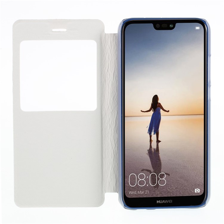 View Window Leather Phone Cover with Stand for Huawei P20 Lite / Nova 3e - White-6