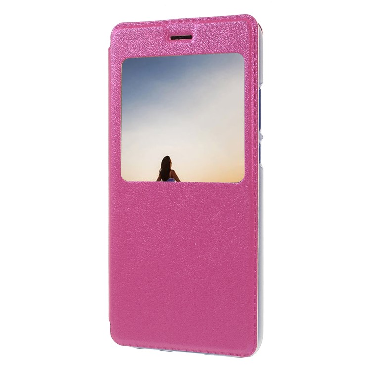 View Window Stand Leather Phone Shell for Huawei P20 Lite / Nova 3e - Rose-3