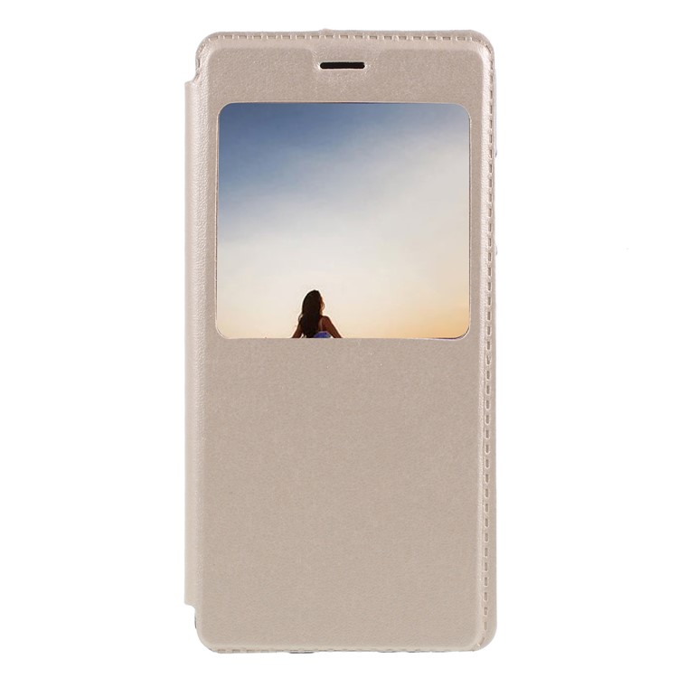 Folio Flip View Window Leather Cell Phone Cover for Huawei P20 Lite / Nova 3e - Gold-1