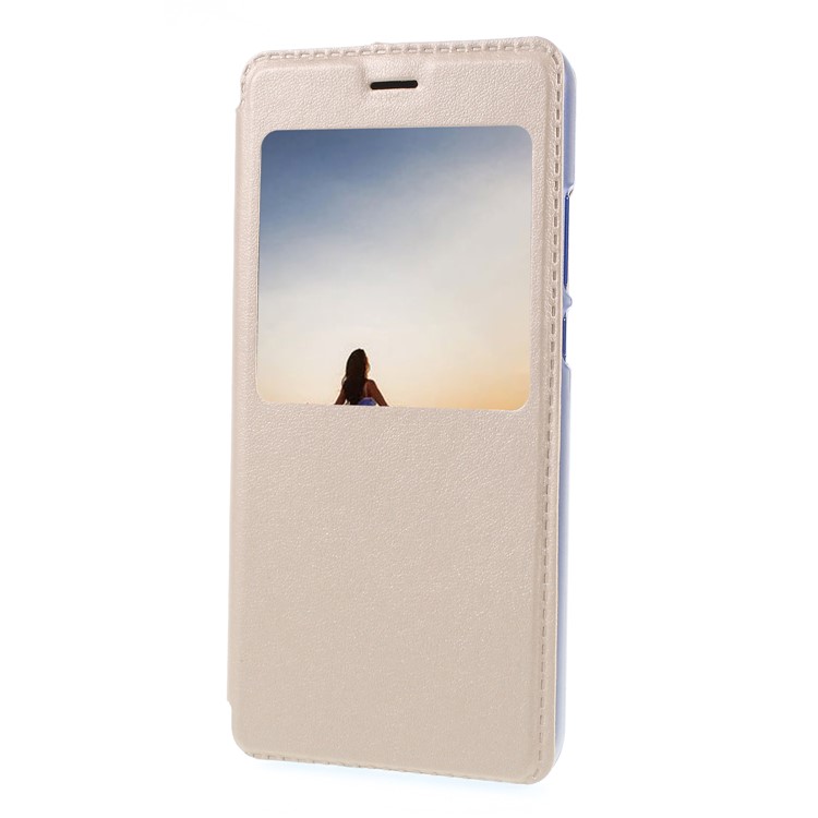 Folio Flip View Window Leather Cell Phone Cover for Huawei P20 Lite / Nova 3e - Gold-3