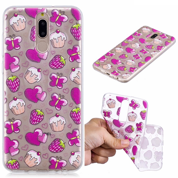 Pattern Printing IMD TPU Cover Shell for Huawei Mate 10 Lite / nova 2i / Maimang 6 / Honor 9i (India) - Cake and Strawberry-1