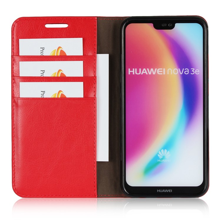 Crazy Horse Genuine Leather Wallet Cover for Huawei P20 Lite / Nova 3e - Red-5