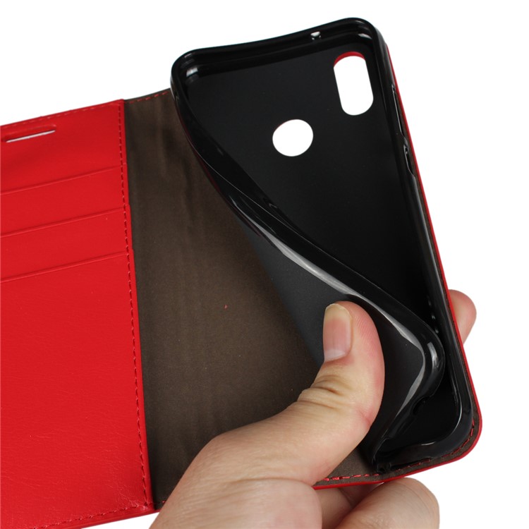Crazy Horse Genuine Leather Wallet Cover for Huawei P20 Lite / Nova 3e - Red-6