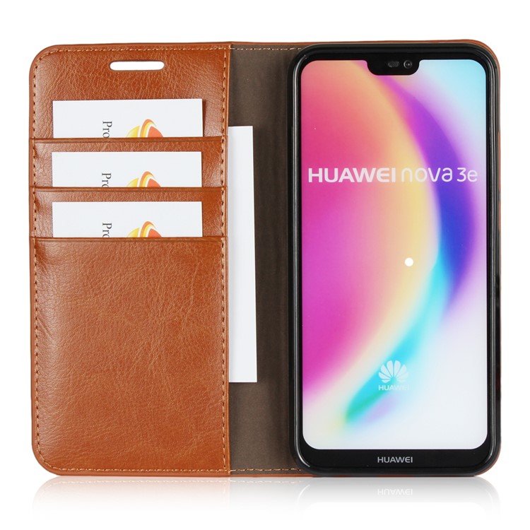 Crazy Horse Genuine Leather Wallet Shell Case for Huawei P20 Lite / Nova 3e - Brown-5