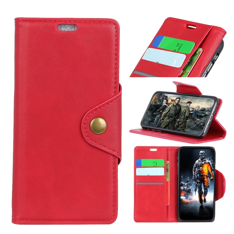 PU Leather Wallet Stand Mobile Cover for Huawei Y9 (2018)/Enjoy 8 Plus - Red-1