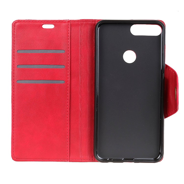 PU Leather Wallet Stand Mobile Cover for Huawei Y9 (2018)/Enjoy 8 Plus - Red-7