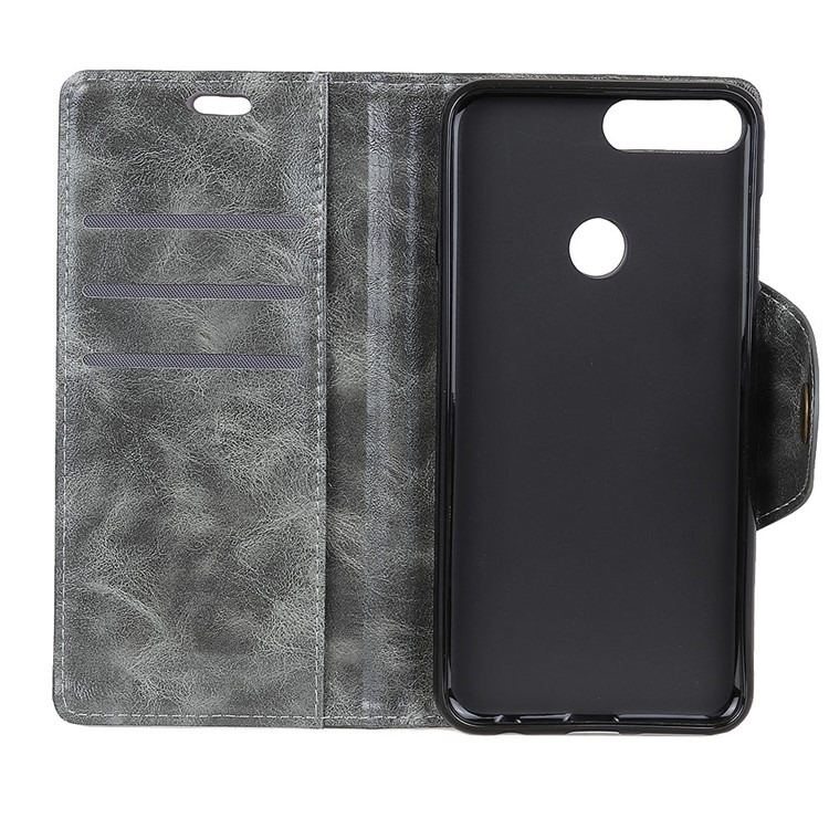 Textured PU Leather Wallet Stand Phone Cover for Huawei Y9 (2018)/Enjoy 8 Plus - Grey-4