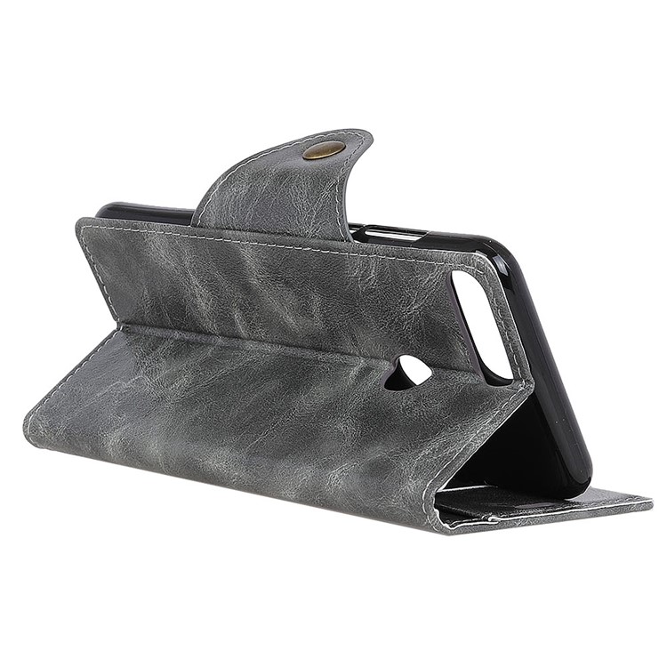 Textured PU Leather Wallet Stand Phone Cover for Huawei Y9 (2018)/Enjoy 8 Plus - Grey-5