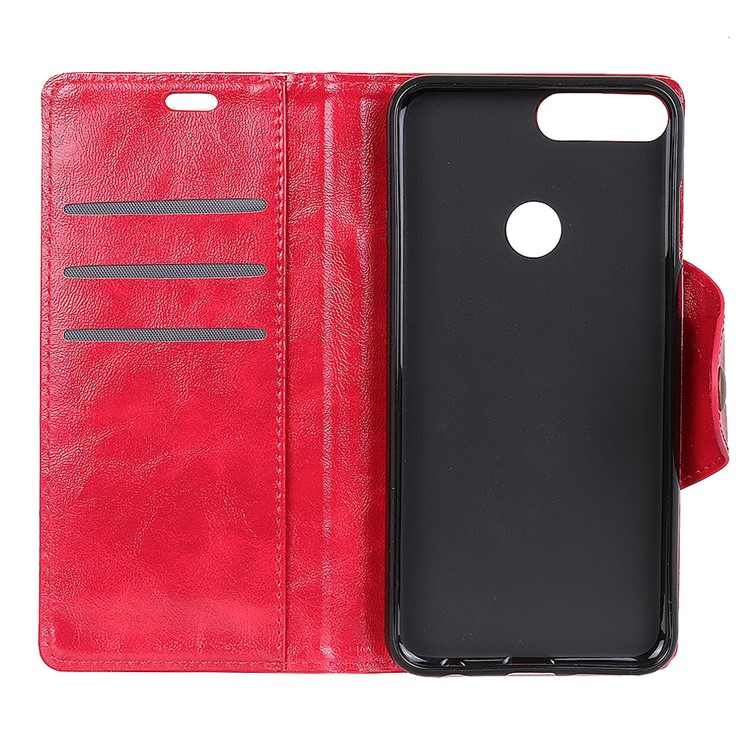 Textured PU Leather Wallet Stand Phone Shell for Huawei Y9 (2018)/Enjoy 8 Plus - Red-4