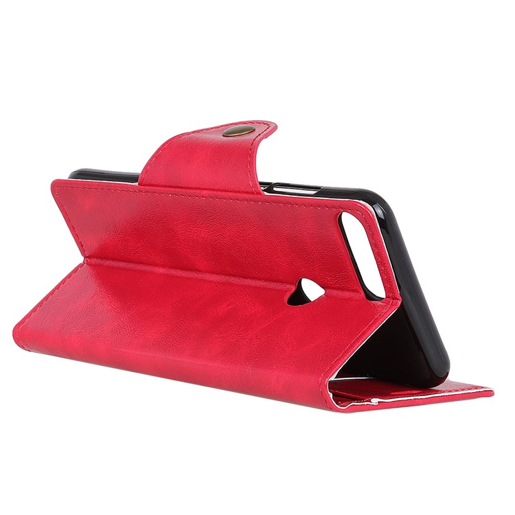 Textured PU Leather Wallet Stand Phone Shell for Huawei Y9 (2018)/Enjoy 8 Plus - Red-5
