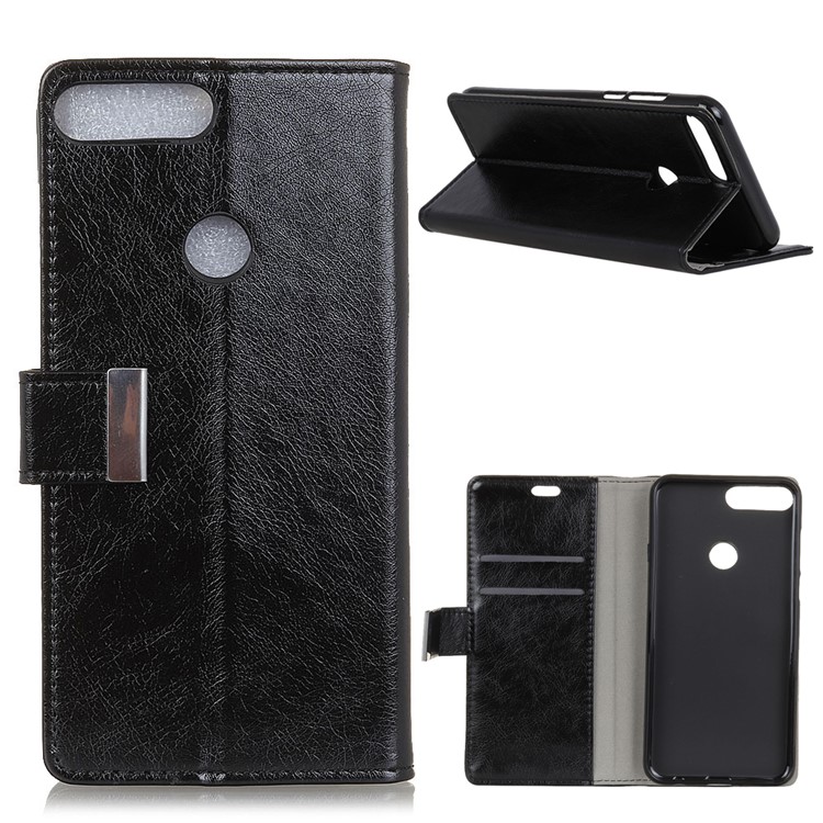 Textured Split Leather Stand Case with Card Slots for Huawei Y9 (2018) / Enjoy 8 Plus - Black-1