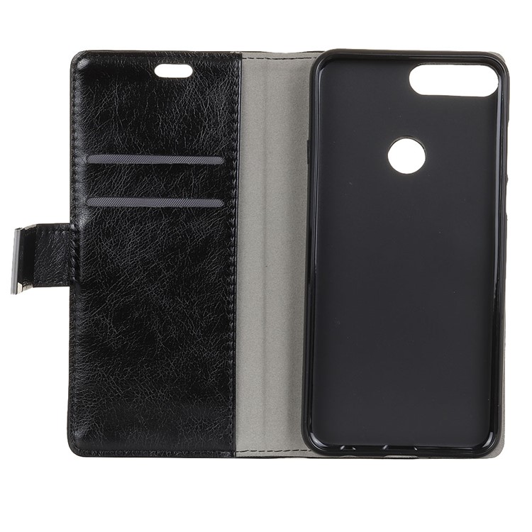 Textured Split Leather Stand Case with Card Slots for Huawei Y9 (2018) / Enjoy 8 Plus - Black-3