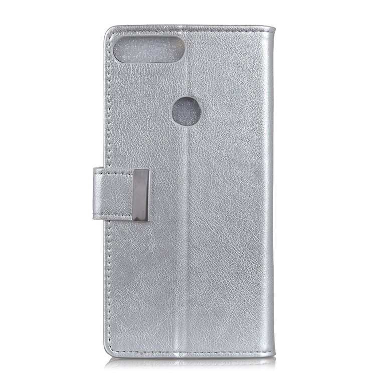 Textured Split Leather Stand Cover with Card Slots for Huawei Y9 (2018) / Enjoy 8 Plus - Silver-1
