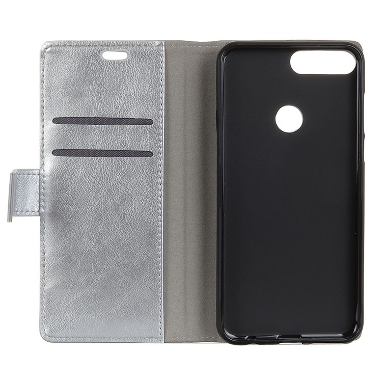 Textured Split Leather Stand Cover with Card Slots for Huawei Y9 (2018) / Enjoy 8 Plus - Silver-2