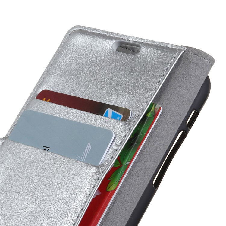 Textured Split Leather Stand Cover with Card Slots for Huawei Y9 (2018) / Enjoy 8 Plus - Silver-4