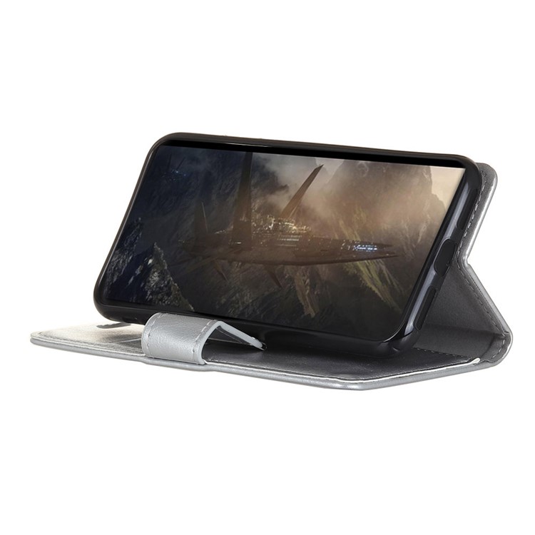 Textured Split Leather Stand Cover with Card Slots for Huawei Y9 (2018) / Enjoy 8 Plus - Silver-5