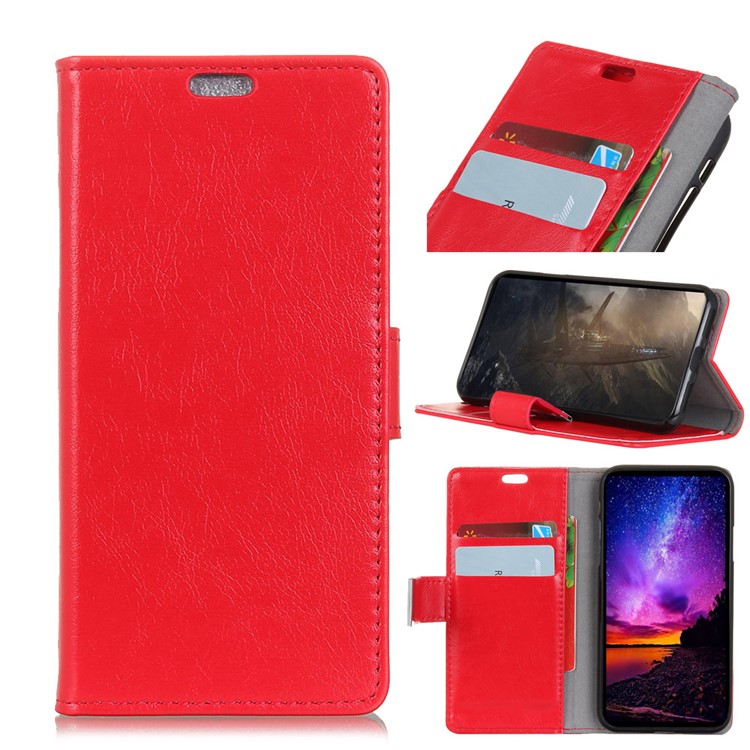 Textured Split Leather Card Holder Case for Huawei Y9 (2018) / Enjoy 8 Plus - Red-1