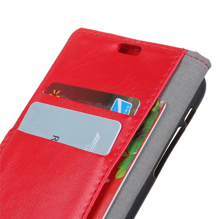 Textured Split Leather Card Holder Case for Huawei Y9 (2018) / Enjoy 8 Plus - Red-2