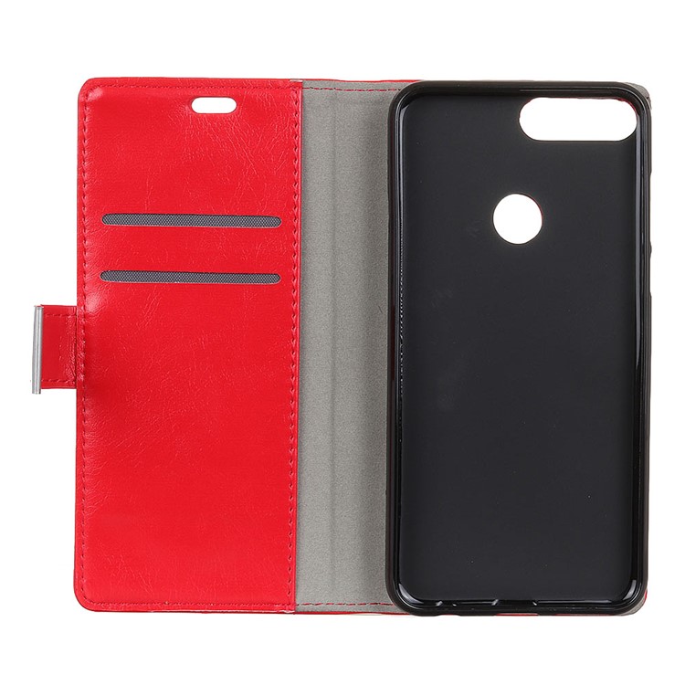 Textured Split Leather Card Holder Case for Huawei Y9 (2018) / Enjoy 8 Plus - Red-5