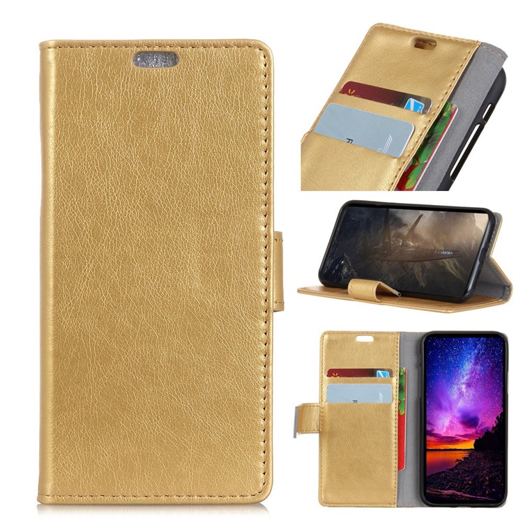 Textured Split Leather Stand Phone Case for Huawei Y9 (2018) / Enjoy 8 Plus - Gold-1