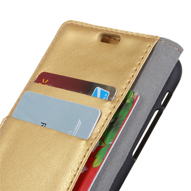 Textured Split Leather Stand Phone Case for Huawei Y9 (2018) / Enjoy 8 Plus - Gold-2