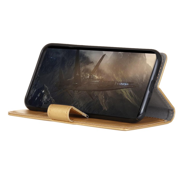 Textured Split Leather Stand Phone Case for Huawei Y9 (2018) / Enjoy 8 Plus - Gold-3