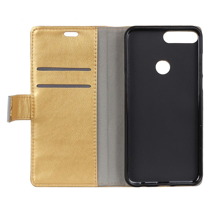Textured Split Leather Stand Phone Case for Huawei Y9 (2018) / Enjoy 8 Plus - Gold-5